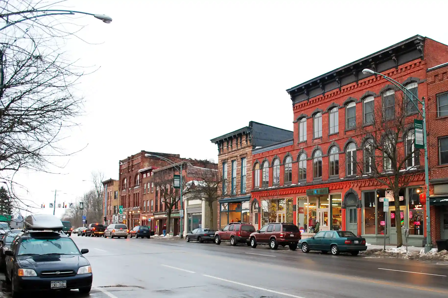 Small town streetscape view
